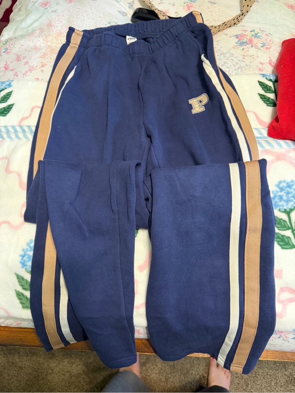 VS PINK Navy Blue Athletic Joggers with Side Stripes